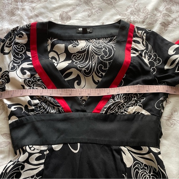 Bebe Vintage Silk Blend Red Black Y2K Plunge Babydoll Mini Dress Small Retro 70s - Picture 7 of 9